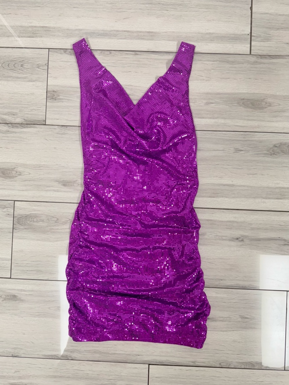 Pink  Sequin V-Neck Ruched Party Dress